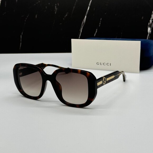 NEW GUCCI GG1557SK 002 WOMEN SUNGLASSES SQUARE GUCCI HAVANA BROWN EYEWEAR - Picture 1 of 12